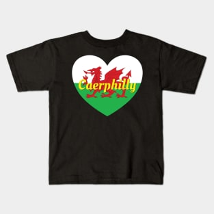 Caerphilly Wales UK Wales Flag Heart Kids T-Shirt